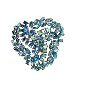 Sherman Signed Aqua Blue Rhinestone Large Brooch Vintage AB